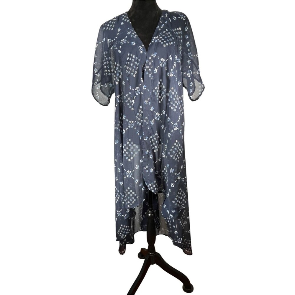 Hollister Blue Long Duster Overlay Layering Sheer Topper Boho Beach Top Kimono